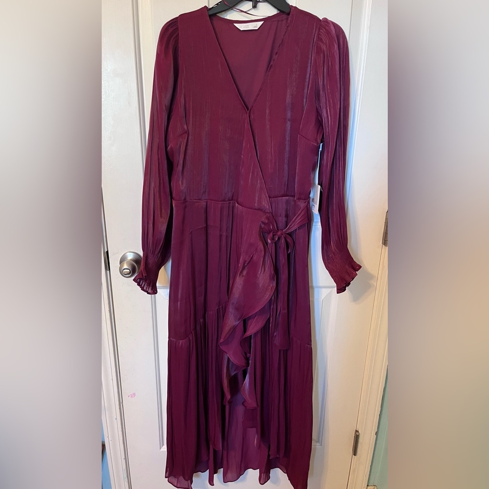 LC Lauren Conrad Burgundy Long Sleeve Silk Dress